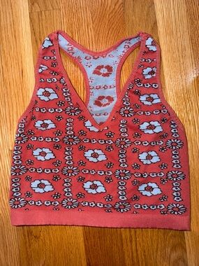 Floral Knit Racerback Crop Top - Coral Pink